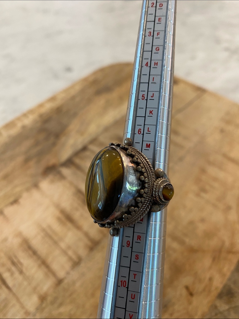Tibetan Style Tiger's Eye Statement Ring in Sterling Silver Size 7 1/2